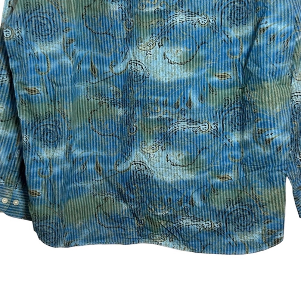 ‼️SOLD‼️ ALAN FLUSSER Blue Paisley Print Long Sleeve Button Down Shirt - Picture 7 of 11